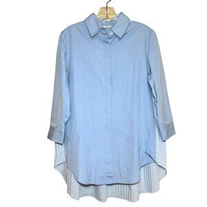 TOME pleated-back button-down career blouse collar blue long sleeve 6 flowy